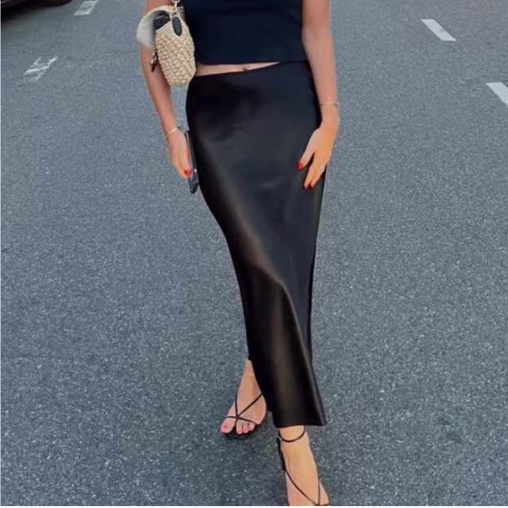 Reformation Layla Midi Skirt Black Silk Satin